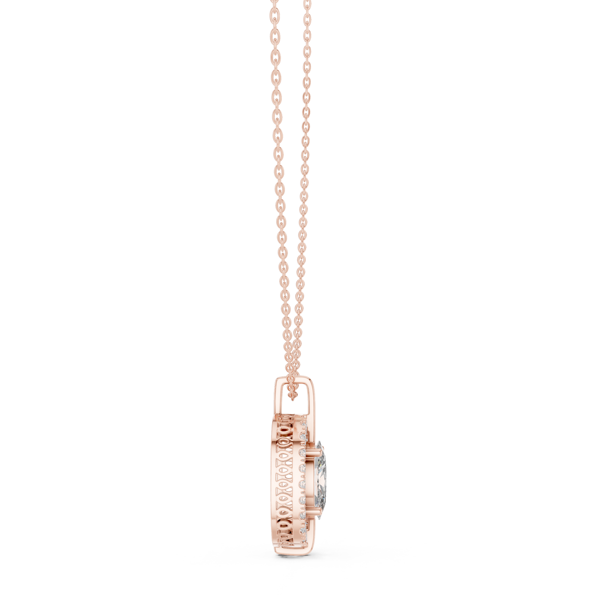 Oravelle Oval Solitaire Cushion Halo Lab Grown Diamond Pendant Necklace