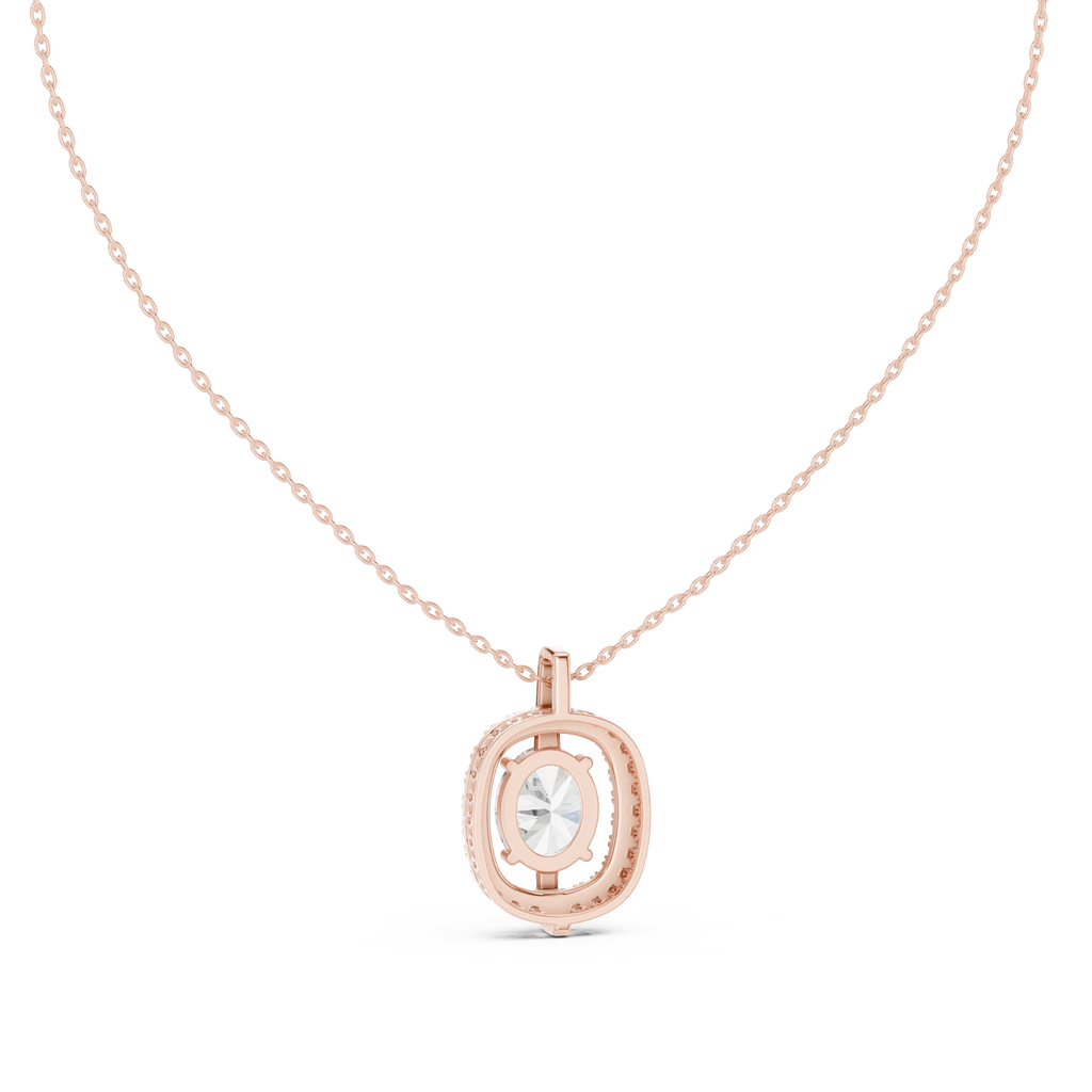 Oravelle Oval Solitaire Cushion Halo Lab Grown Diamond Pendant Necklace