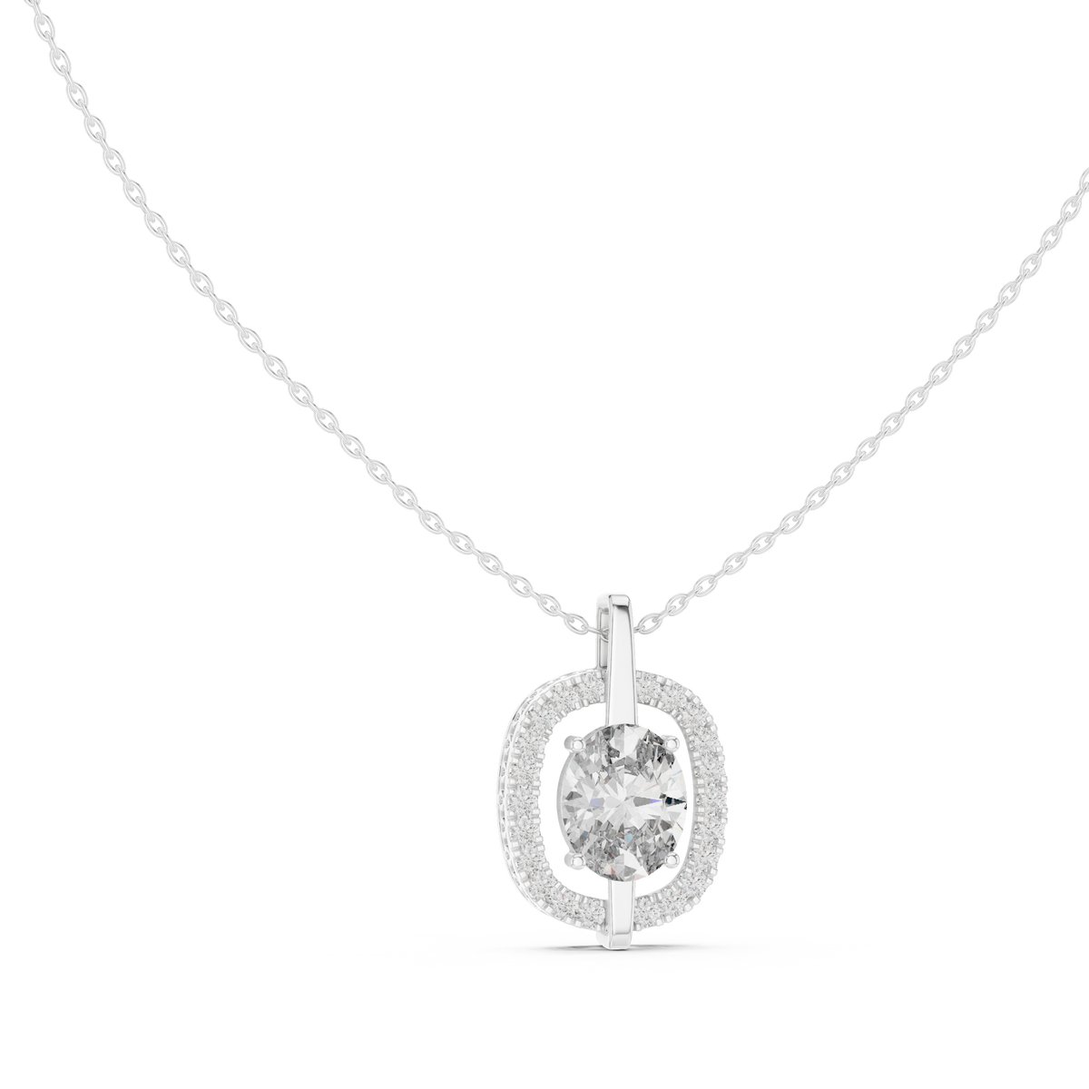 Oravelle Oval Solitaire Cushion Halo Lab Grown Diamond Pendant Necklace