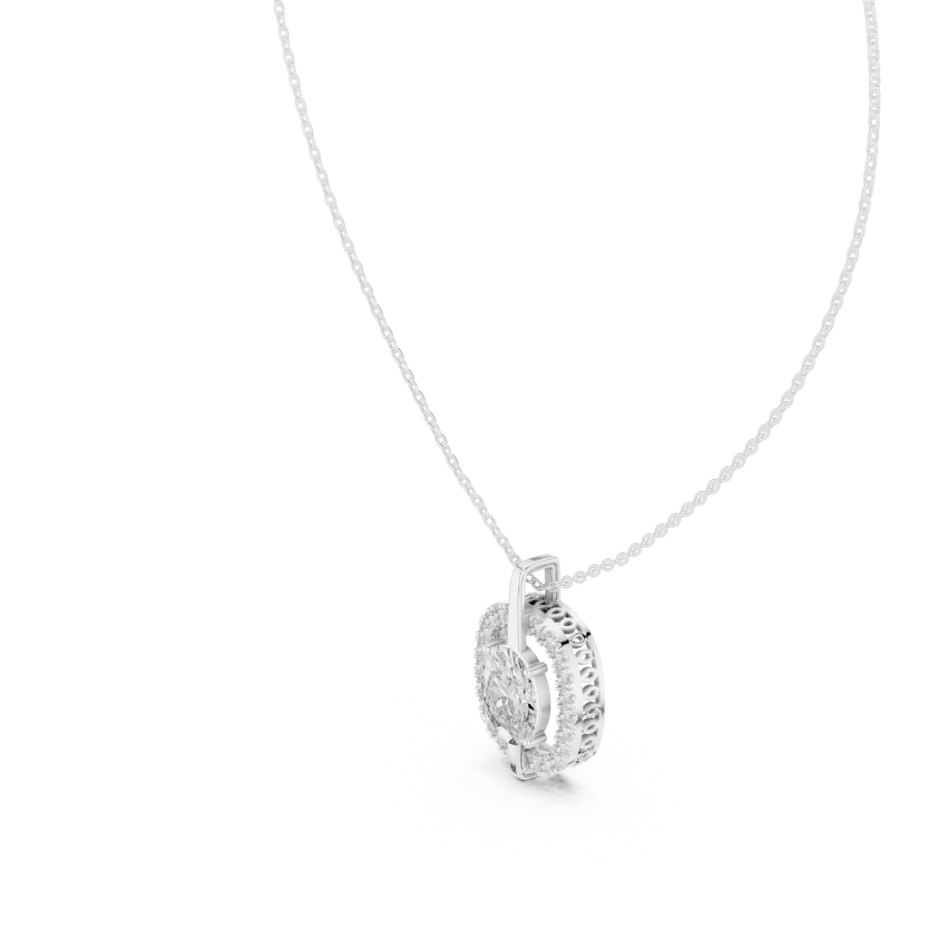 Oravelle Oval Solitaire Cushion Halo Lab Grown Diamond Pendant Necklace
