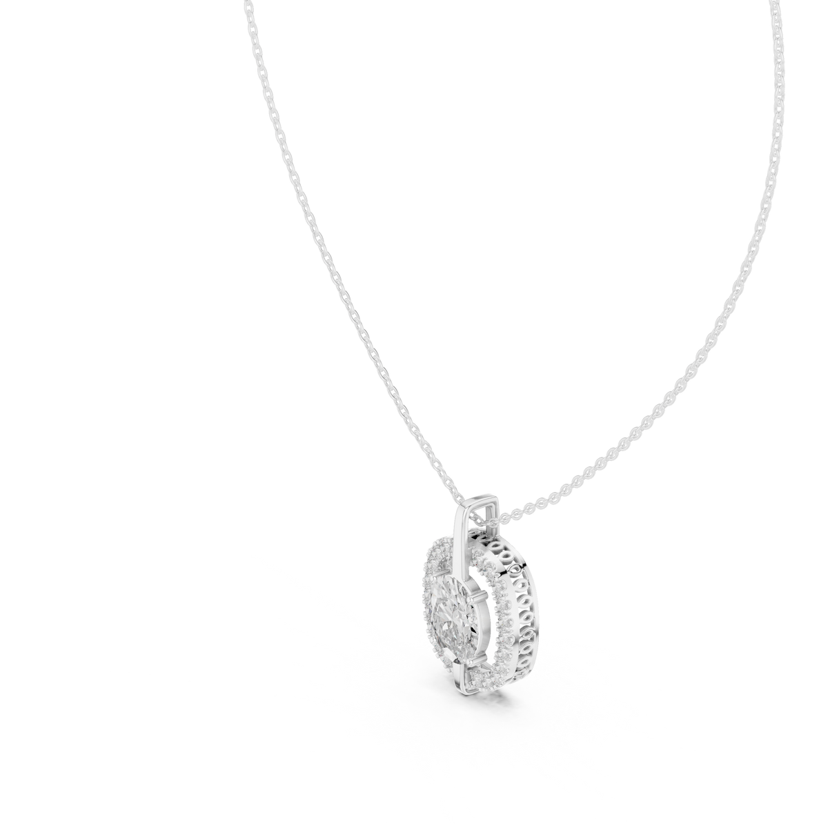 Oravelle Oval Solitaire Cushion Halo Lab Grown Diamond Pendant Necklace