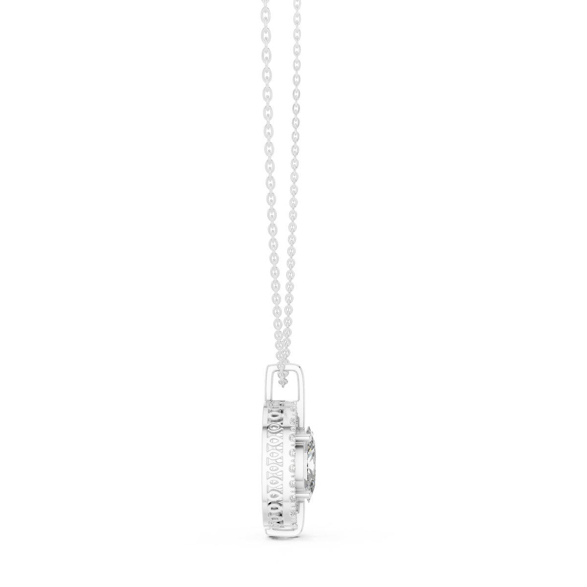 Oravelle Oval Solitaire Cushion Halo Lab Grown Diamond Pendant Necklace