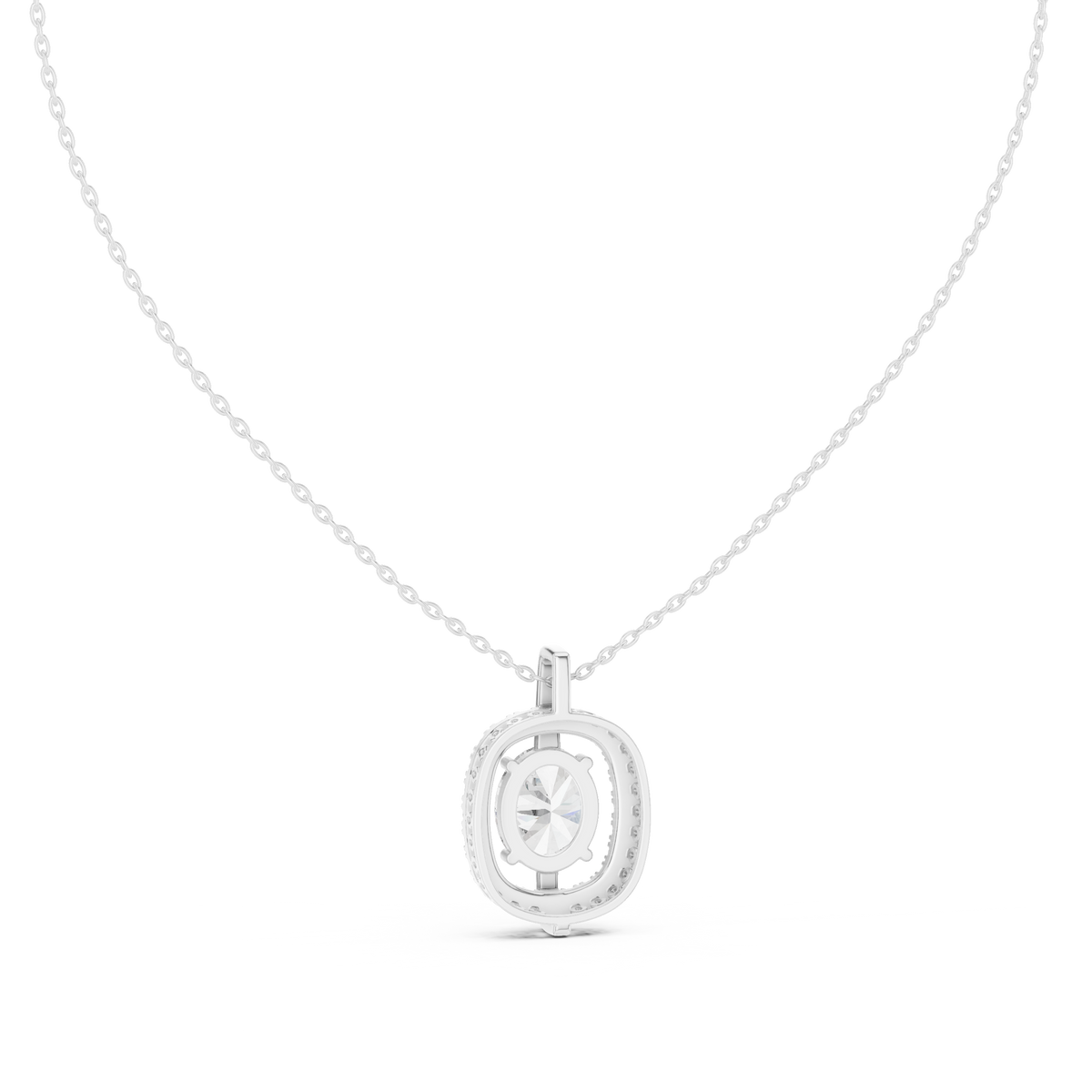 Oravelle Oval Solitaire Cushion Halo Lab Grown Diamond Pendant Necklace