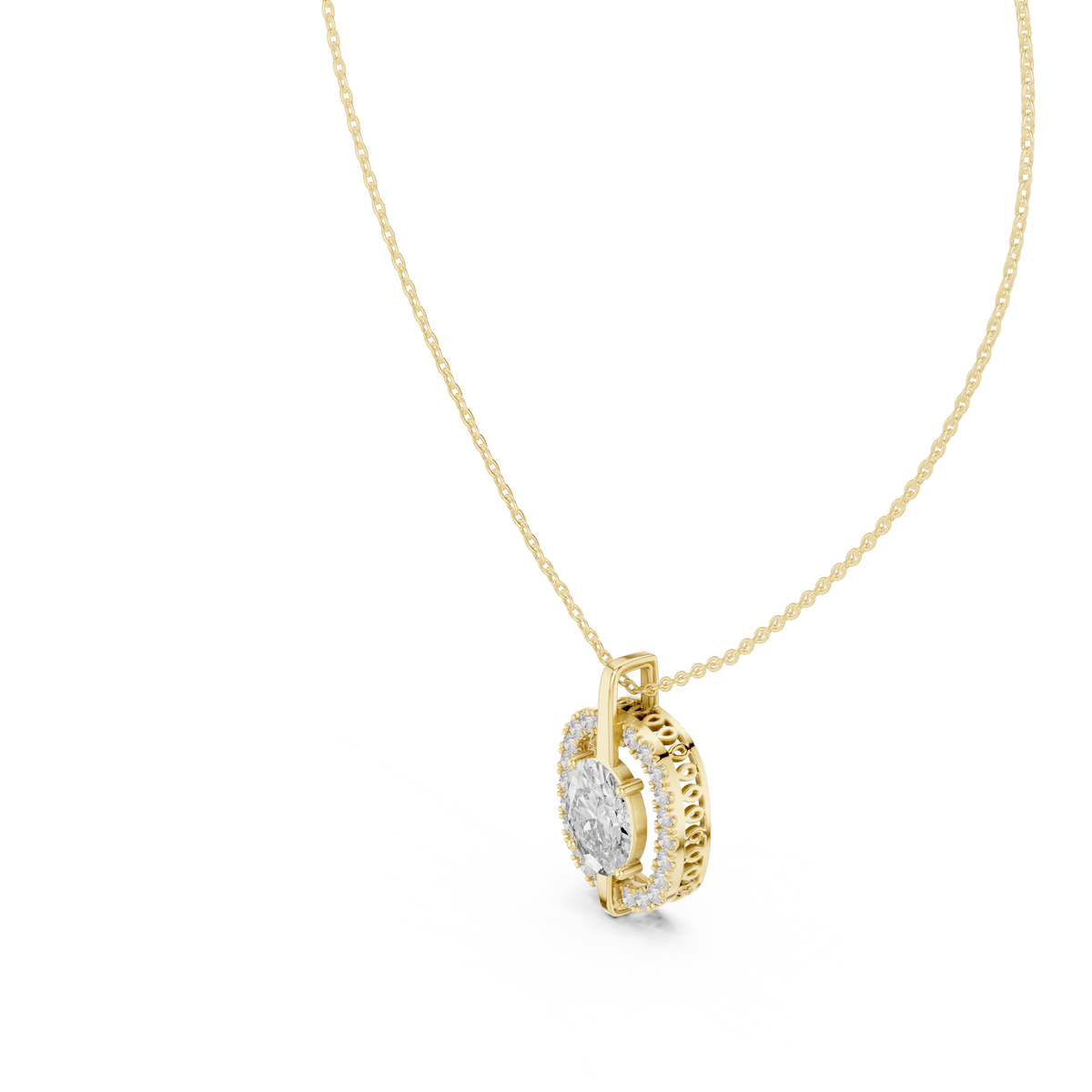 Oravelle Oval Solitaire Cushion Halo Lab Grown Diamond Pendant Necklace