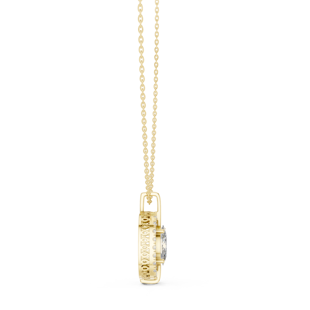 Oravelle Oval Solitaire Cushion Halo Lab Grown Diamond Pendant Necklace