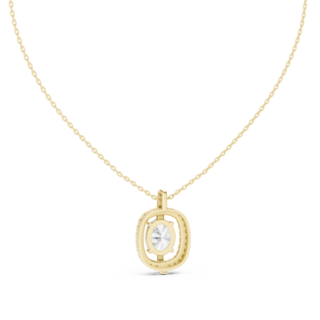 Oravelle Oval Solitaire Cushion Halo Lab Grown Diamond Pendant Necklace