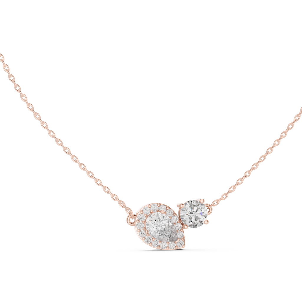 Tessaly Pear Halo and Round Solitaire Toi et Moi Lab Grown Diamond Necklace