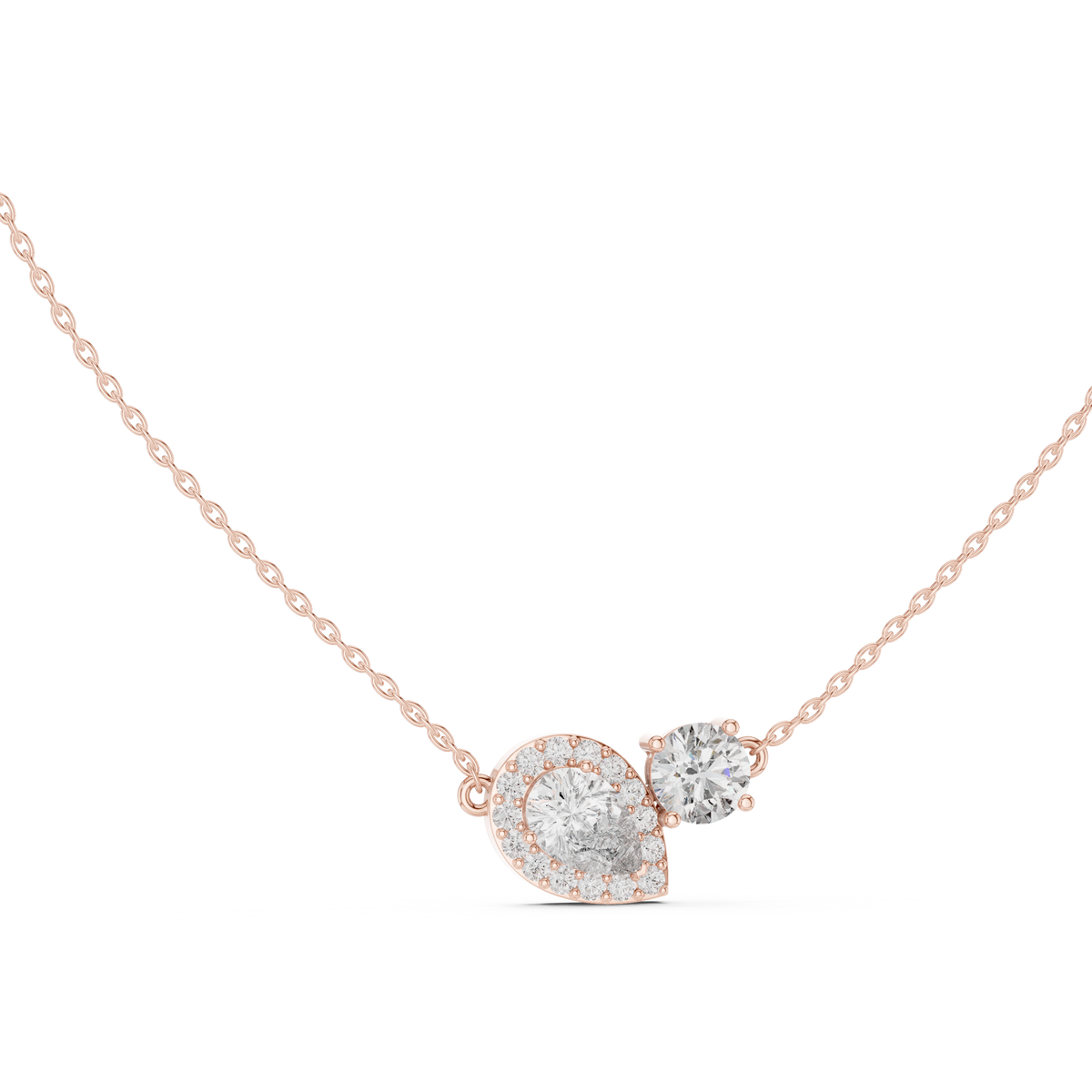 Tessaly Pear Halo and Round Solitaire Toi et Moi Lab Grown Diamond Necklace