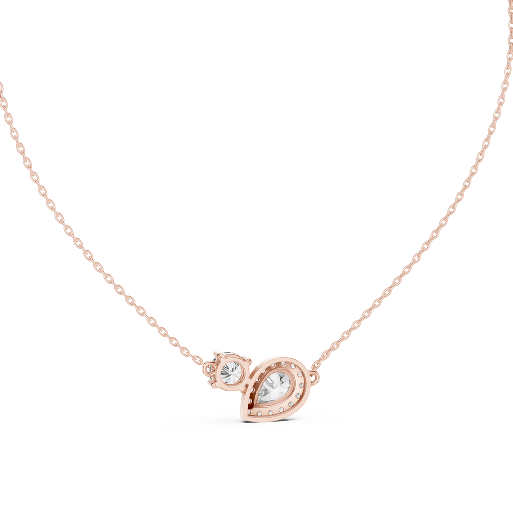 Tessaly Pear Halo and Round Solitaire Toi et Moi Lab Grown Diamond Necklace
