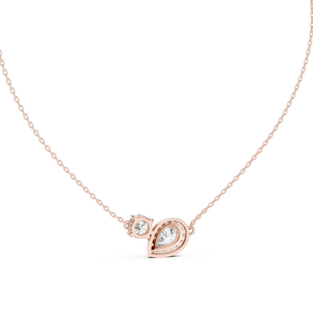 Tessaly Pear Halo and Round Solitaire Toi et Moi Lab Grown Diamond Necklace