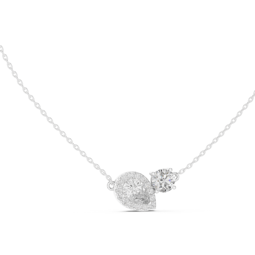 Tessaly Pear Halo and Round Solitaire Toi et Moi Lab Grown Diamond Necklace