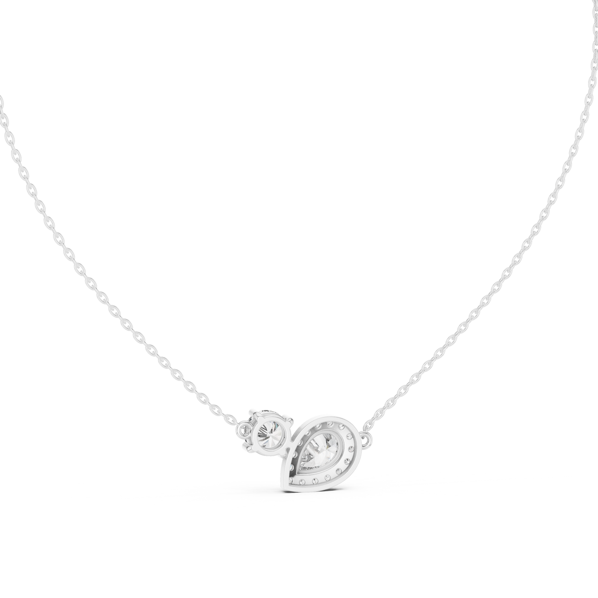 Tessaly Pear Halo and Round Solitaire Toi et Moi Lab Grown Diamond Necklace