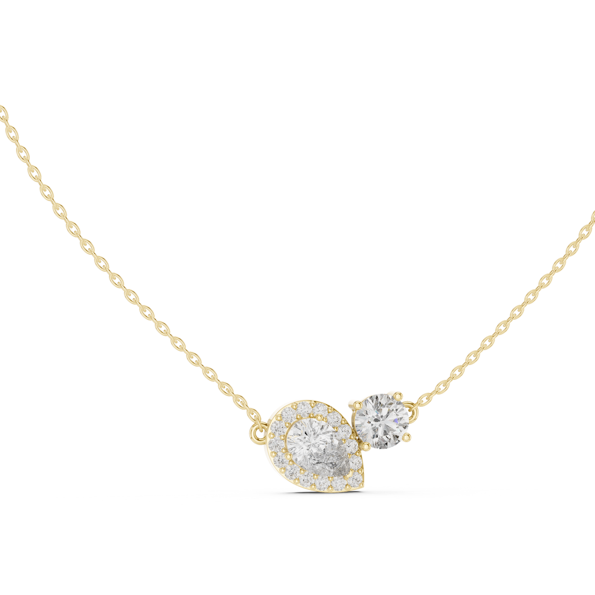 Tessaly Pear Halo and Round Solitaire Toi et Moi Lab Grown Diamond Necklace