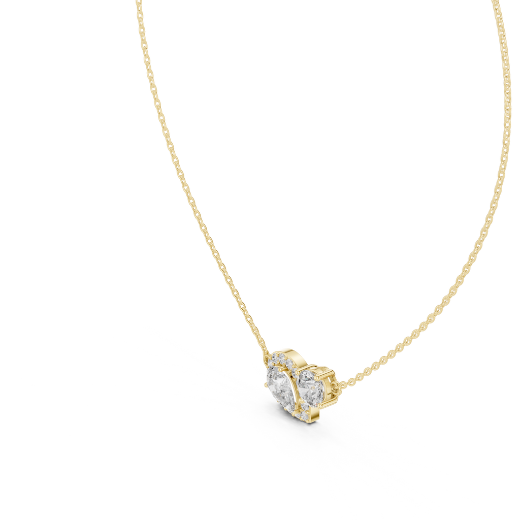 Tessaly Pear Halo and Round Solitaire Toi et Moi Lab Grown Diamond Necklace