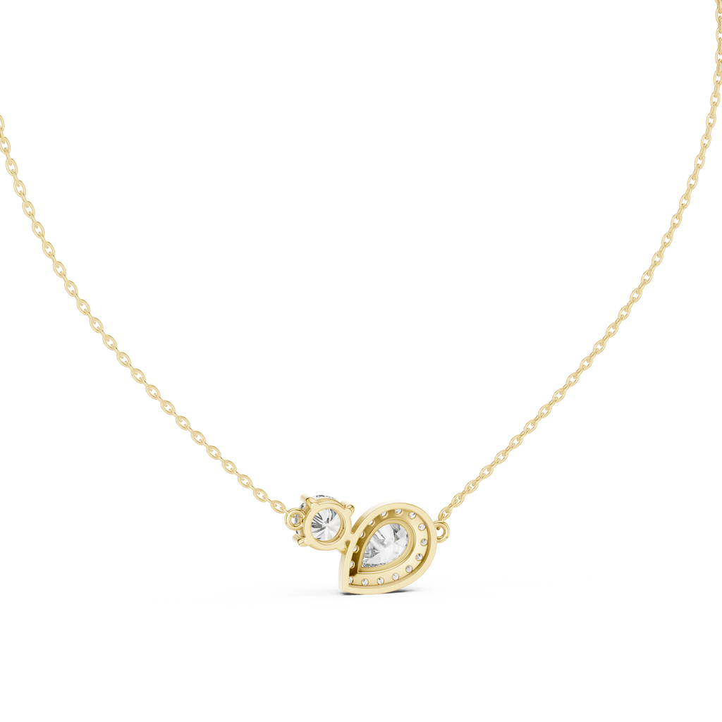 Tessaly Pear Halo and Round Solitaire Toi et Moi Lab Grown Diamond Necklace
