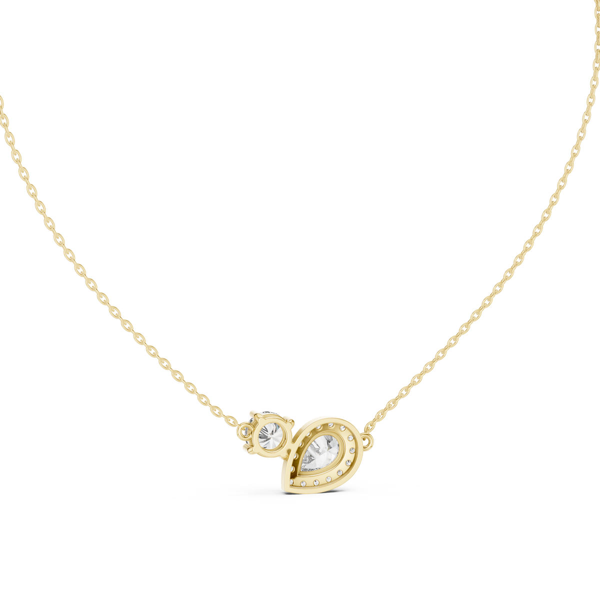 Tessaly Pear Halo and Round Solitaire Toi et Moi Lab Grown Diamond Necklace