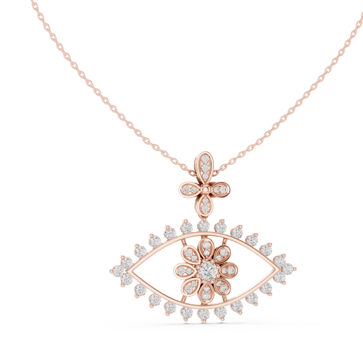 Ilvara Floral Evil Eye Lab Grown Diamond Pendant Necklace