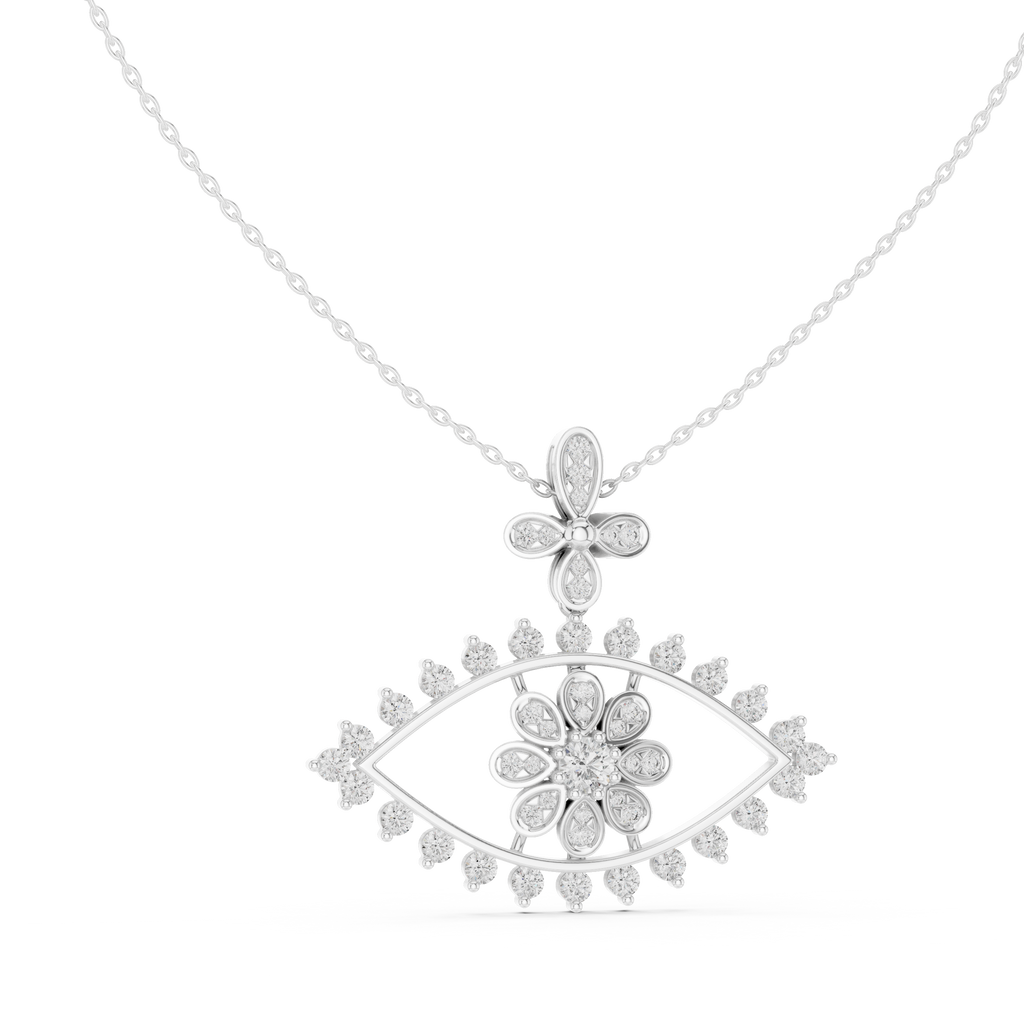 Ilvara Floral Evil Eye Lab Grown Diamond Pendant Necklace