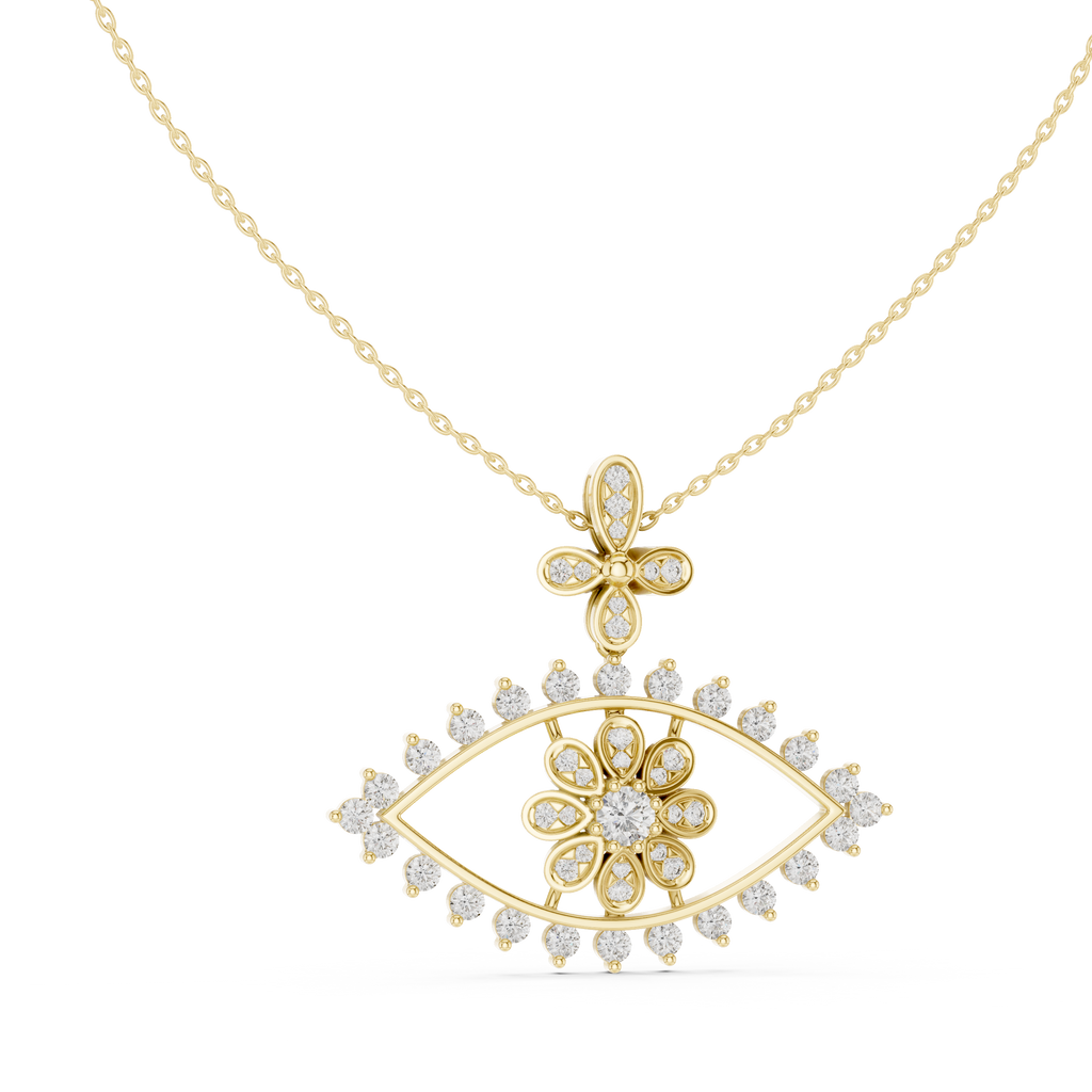 Ilvara Floral Evil Eye Lab Grown Diamond Pendant Necklace