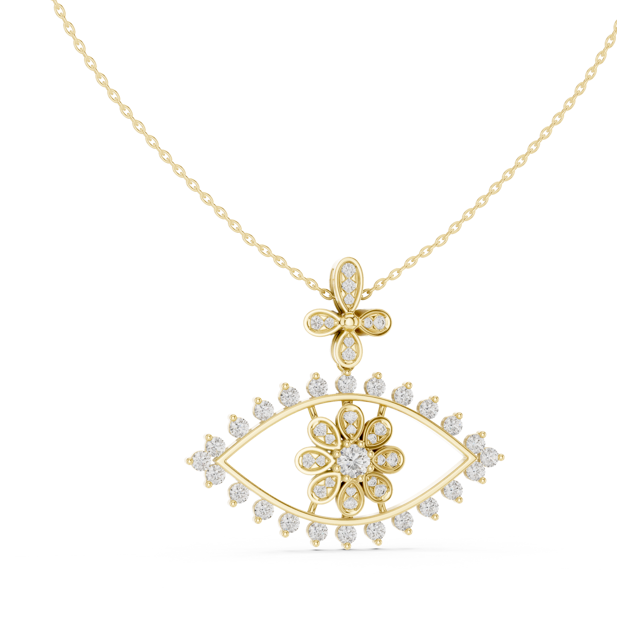 Ilvara Floral Evil Eye Lab Grown Diamond Pendant Necklace