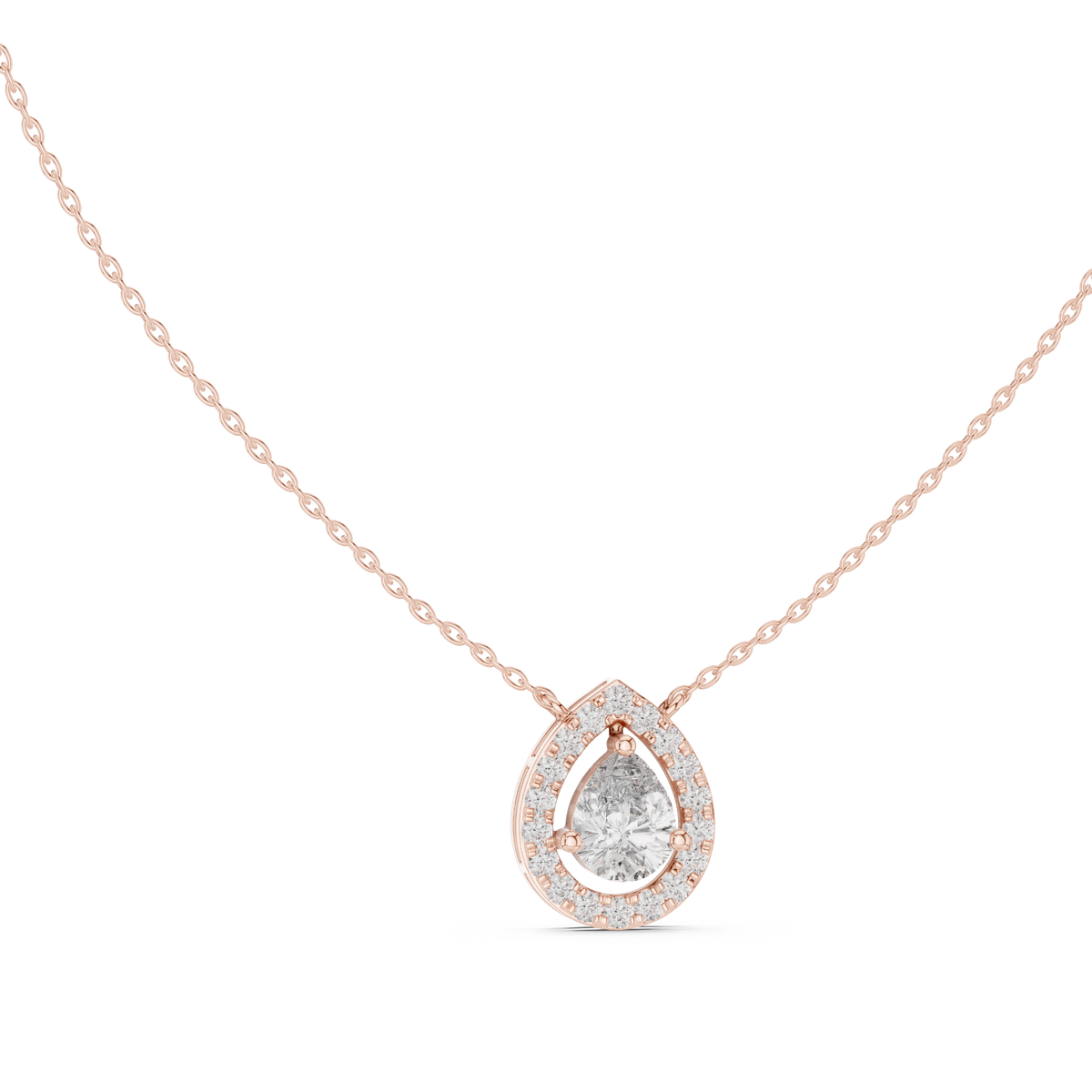 Aurelle Pear Halo Lab Grown Diamond Pendant Necklace