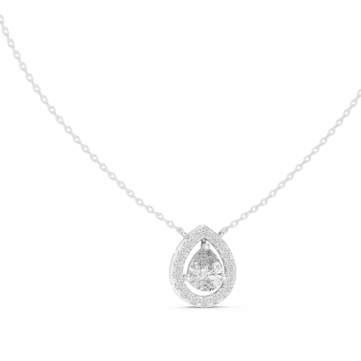 Aurelle Pear Halo Lab Grown Diamond Pendant Necklace