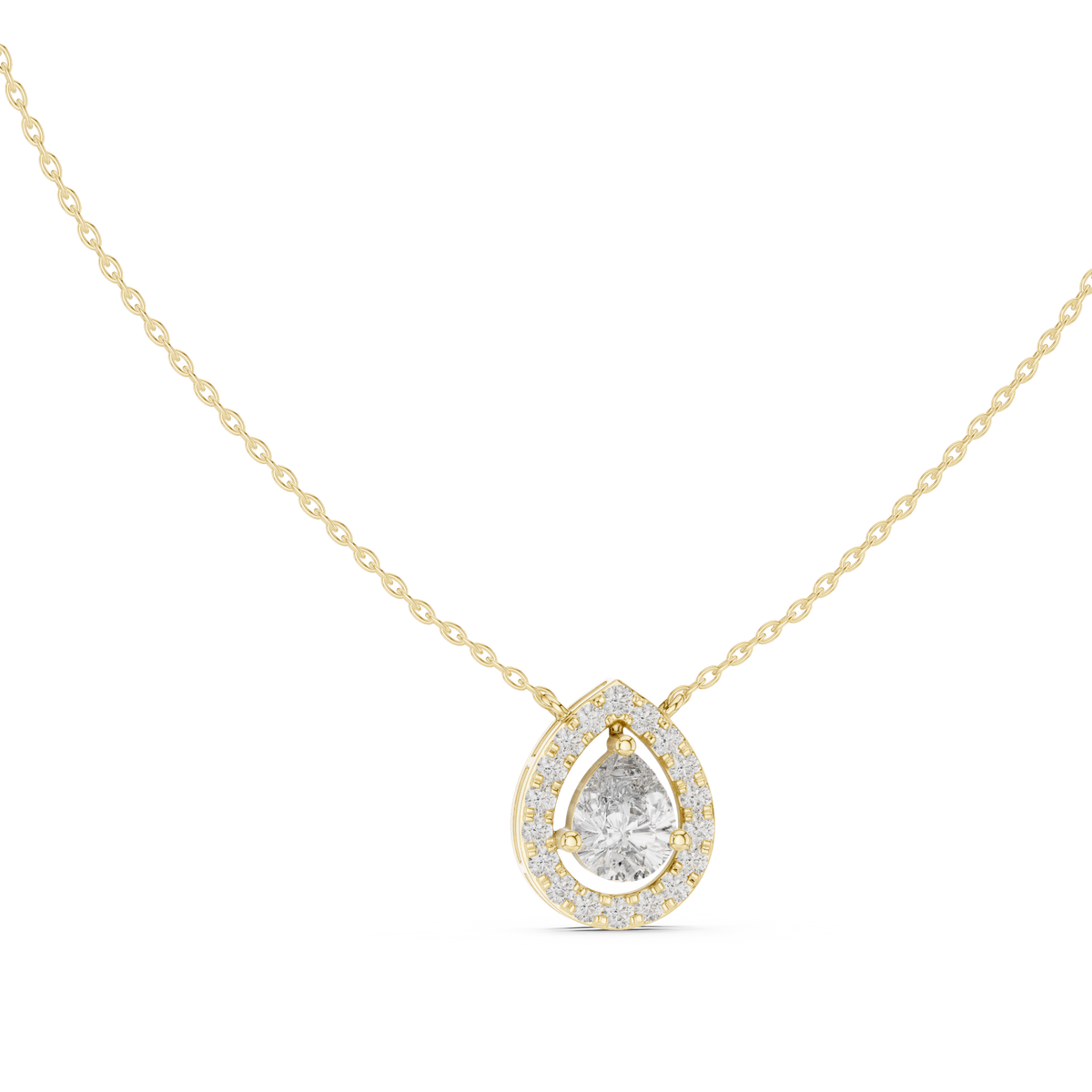 Aurelle Pear Halo Lab Grown Diamond Pendant Necklace