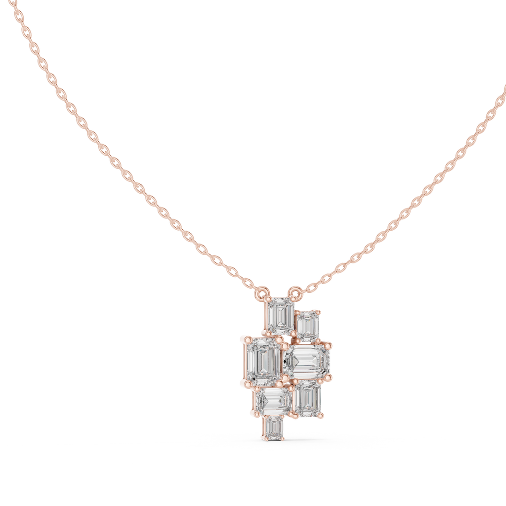 Mosaelle Emerald Cut Mosaic Cluster Lab Grown Diamond Pendant Necklace