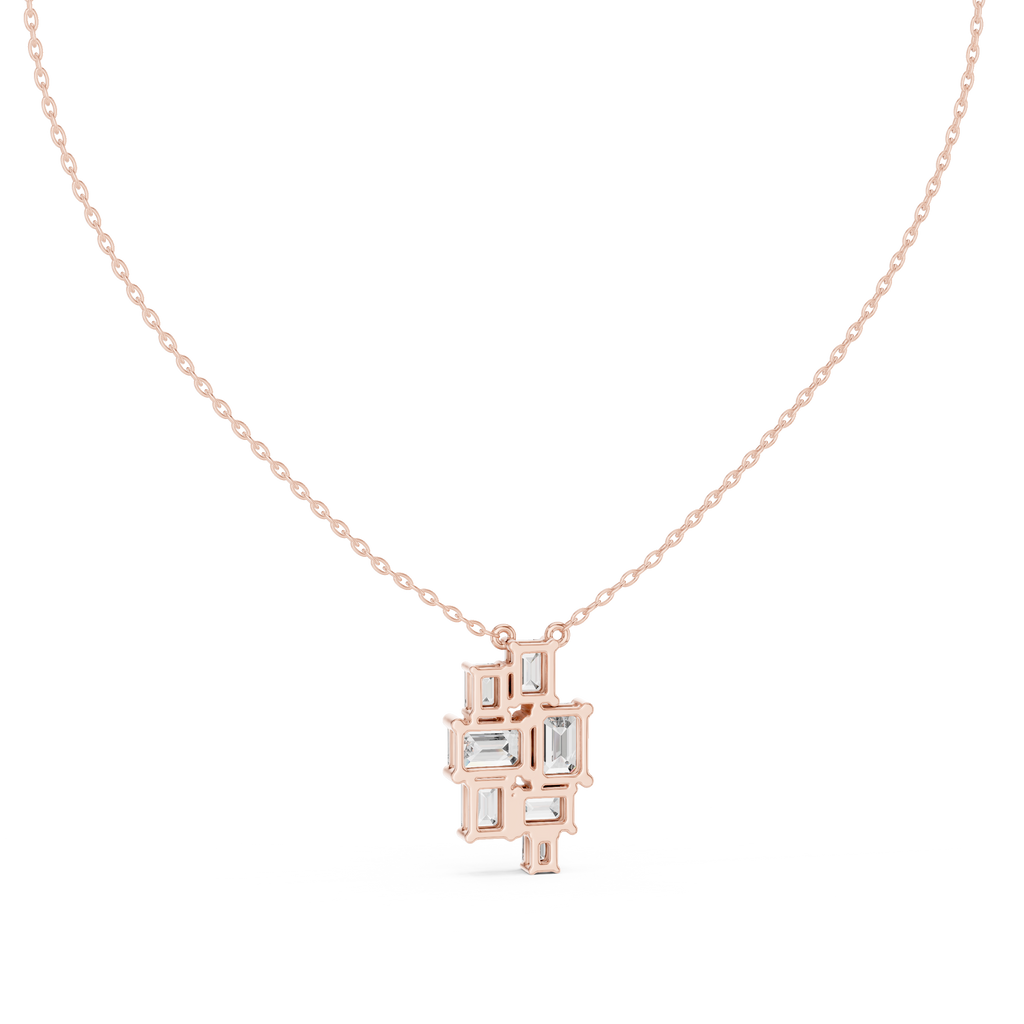 Mosaelle Emerald Cut Mosaic Cluster Lab Grown Diamond Pendant Necklace