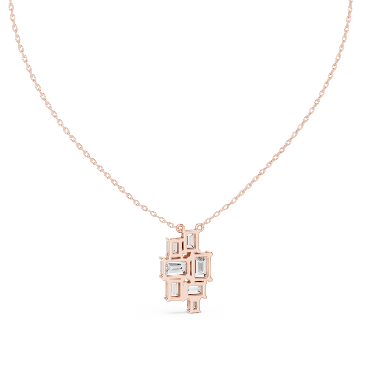 Mosaelle Emerald Cut Mosaic Cluster Lab Grown Diamond Pendant Necklace