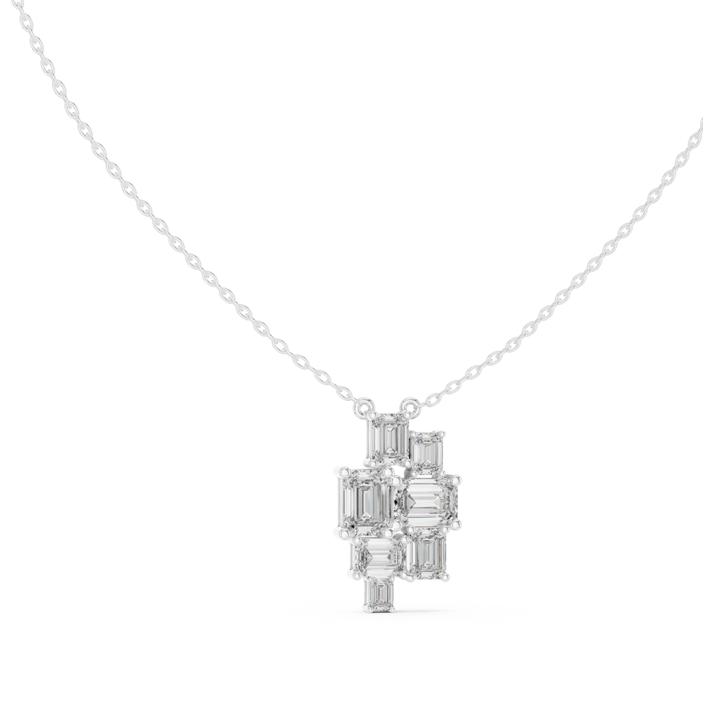 Mosaelle Emerald Cut Mosaic Cluster Lab Grown Diamond Pendant Necklace