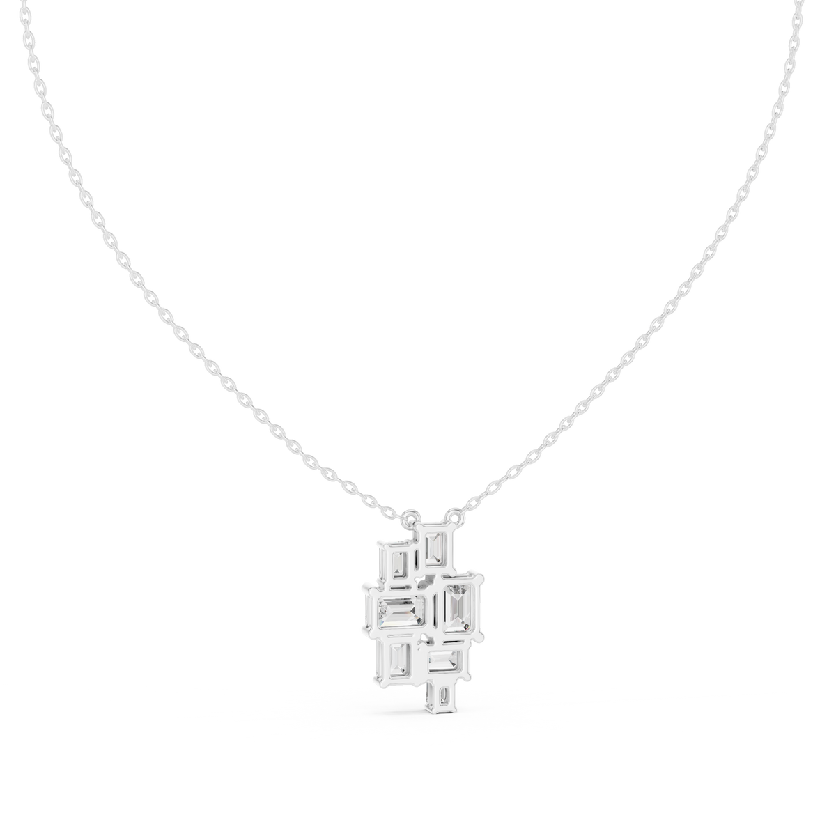 Mosaelle Emerald Cut Mosaic Cluster Lab Grown Diamond Pendant Necklace