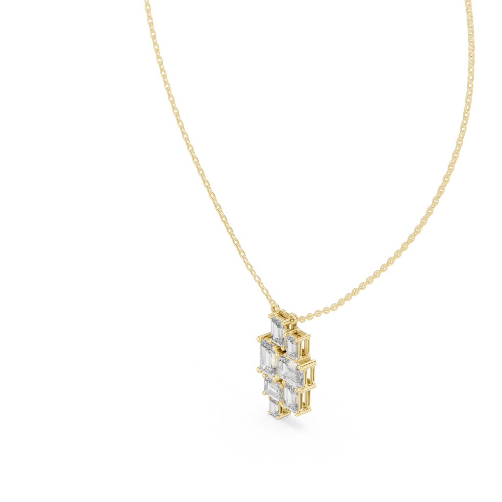 Mosaelle Emerald Cut Mosaic Cluster Lab Grown Diamond Pendant Necklace