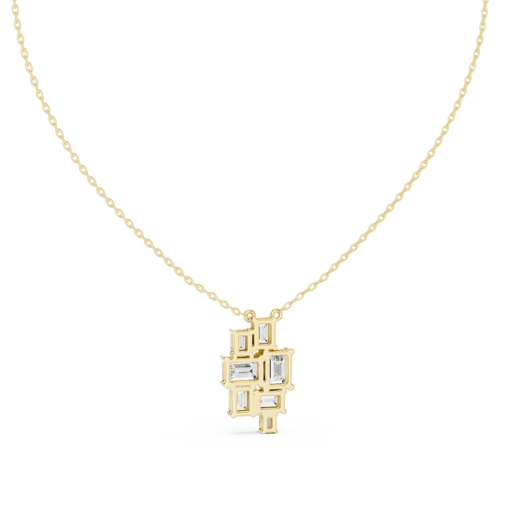 Mosaelle Emerald Cut Mosaic Cluster Lab Grown Diamond Pendant Necklace