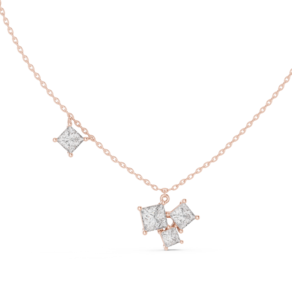 Quadrelle Asymmetric Princess Cut Cluster Lab Grown Diamond Necklace