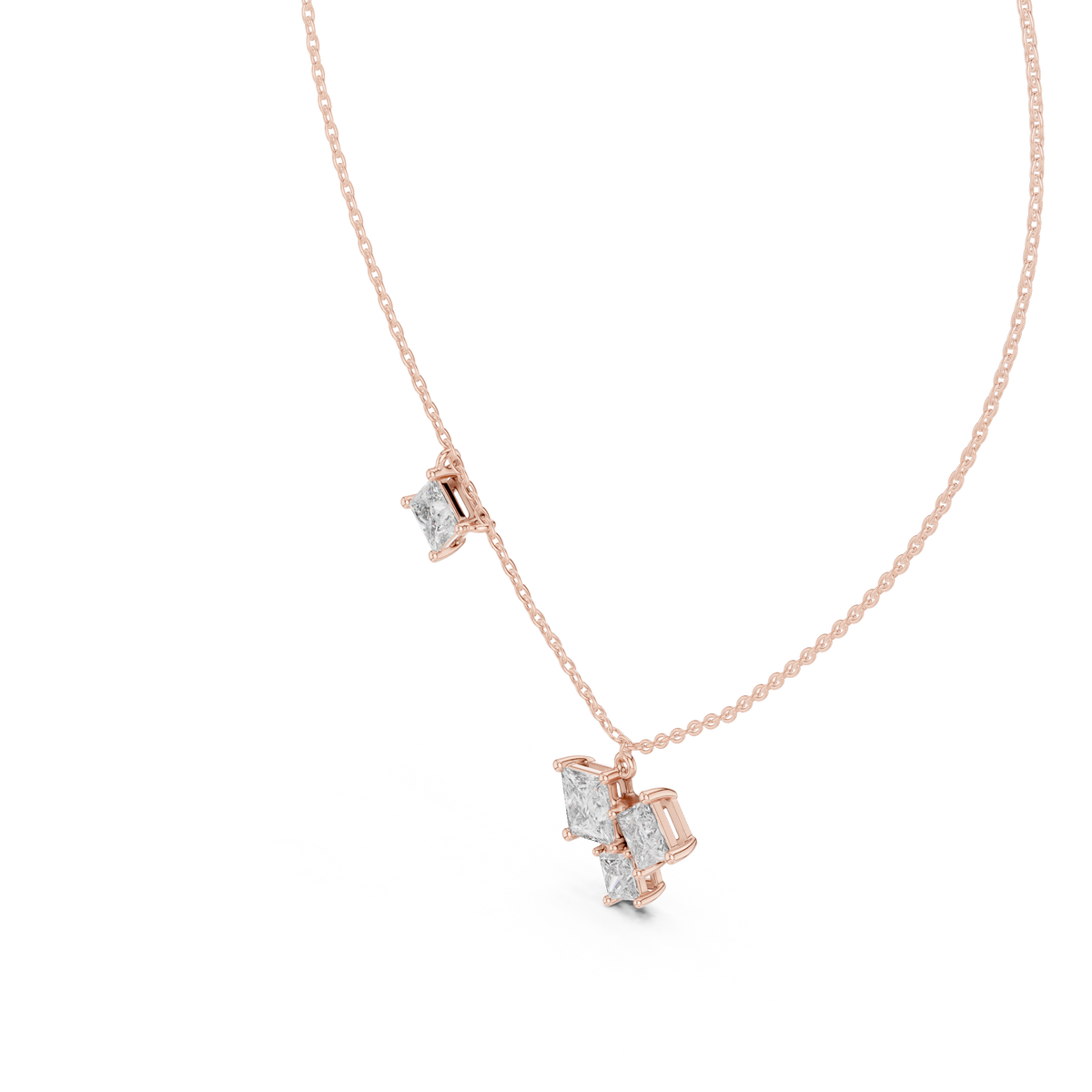 Quadrelle Asymmetric Princess Cut Cluster Lab Grown Diamond Necklace
