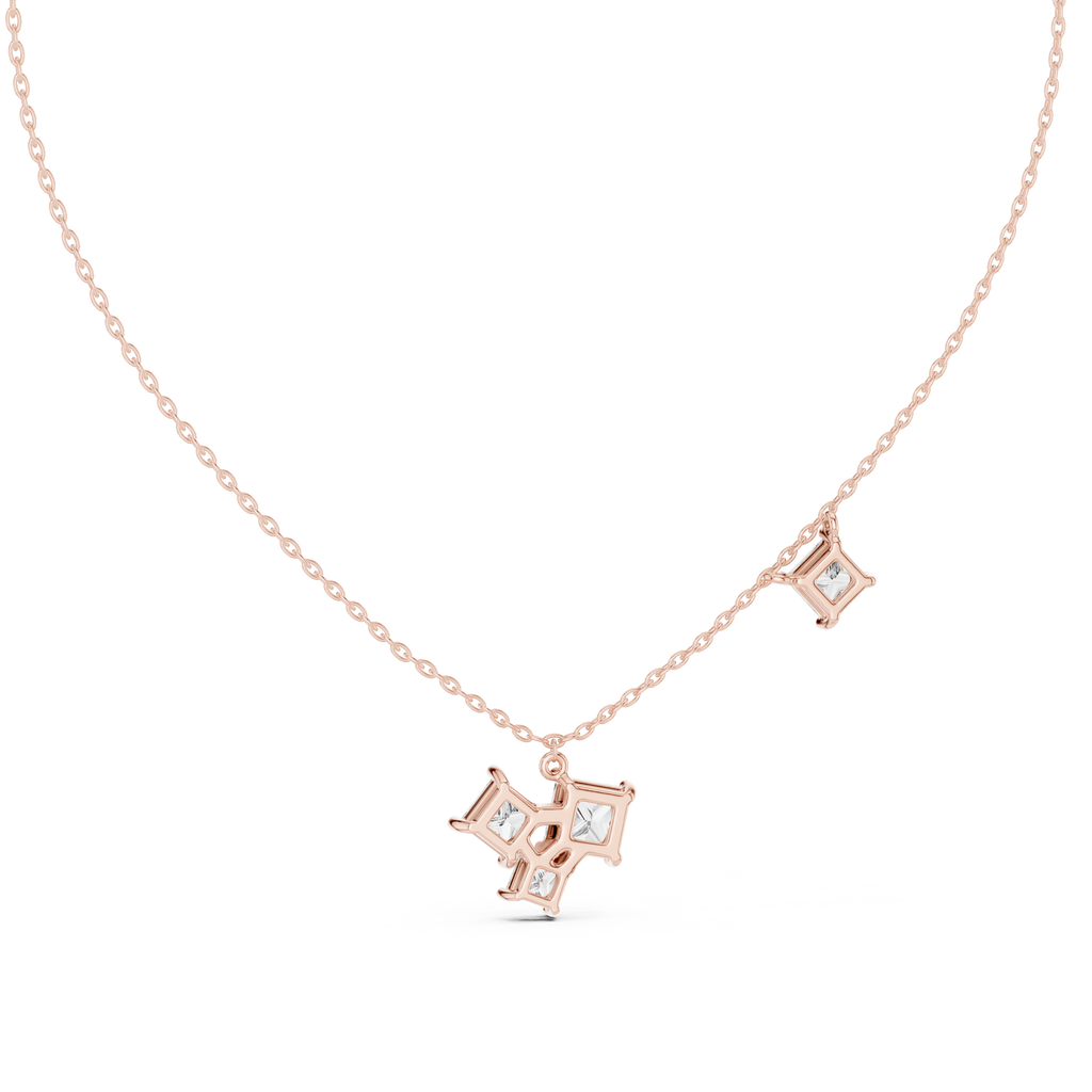 Quadrelle Asymmetric Princess Cut Cluster Lab Grown Diamond Necklace