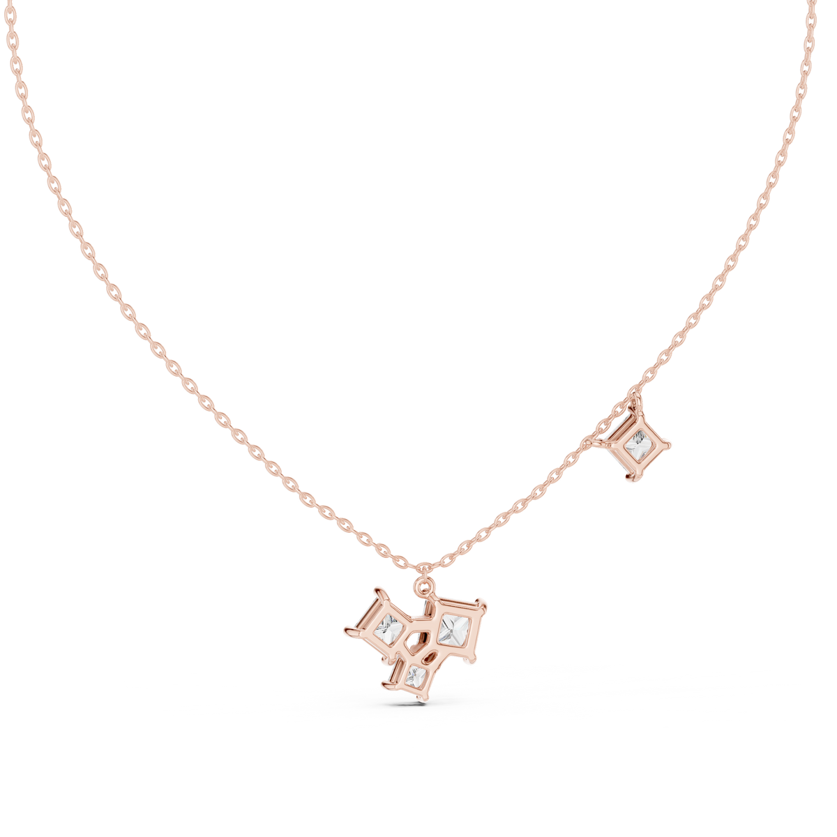 Quadrelle Asymmetric Princess Cut Cluster Lab Grown Diamond Necklace