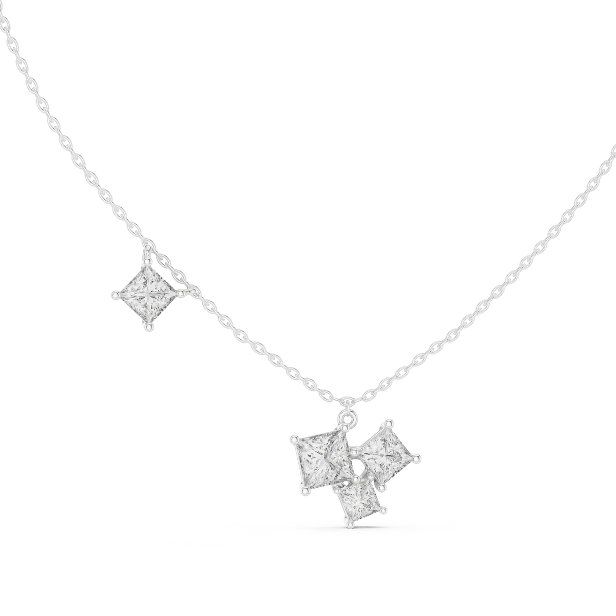 Quadrelle Asymmetric Princess Cut Cluster Lab Grown Diamond Necklace