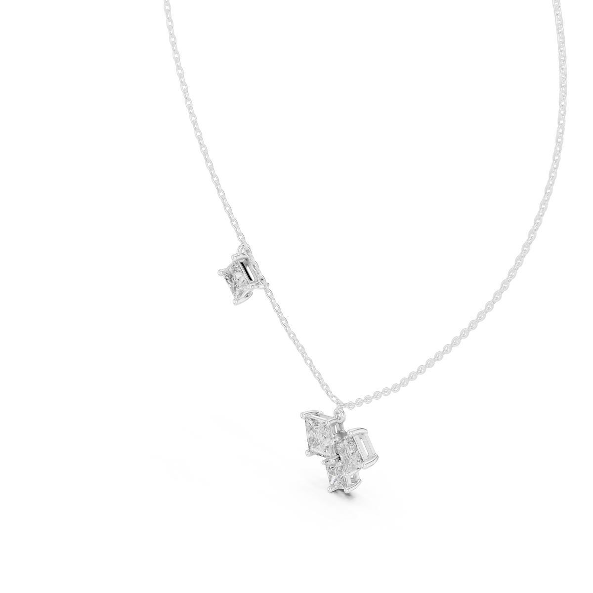 Quadrelle Asymmetric Princess Cut Cluster Lab Grown Diamond Necklace
