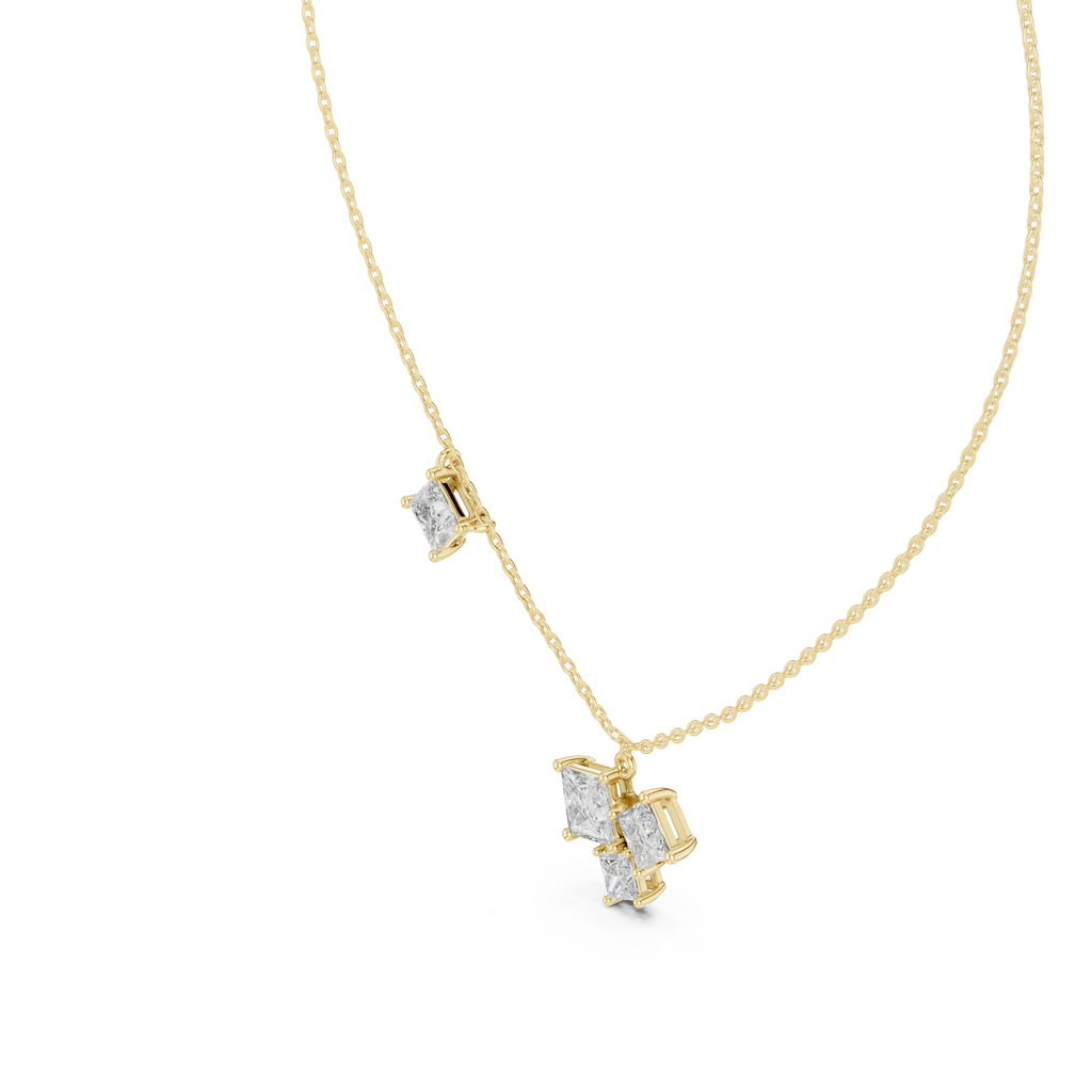 Quadrelle Asymmetric Princess Cut Cluster Lab Grown Diamond Necklace