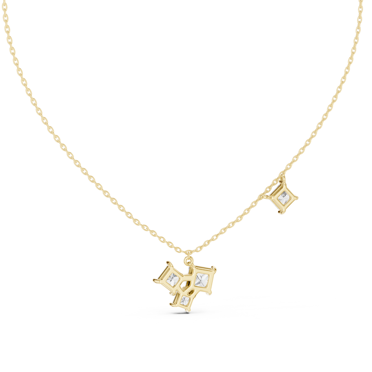 Quadrelle Asymmetric Princess Cut Cluster Lab Grown Diamond Necklace