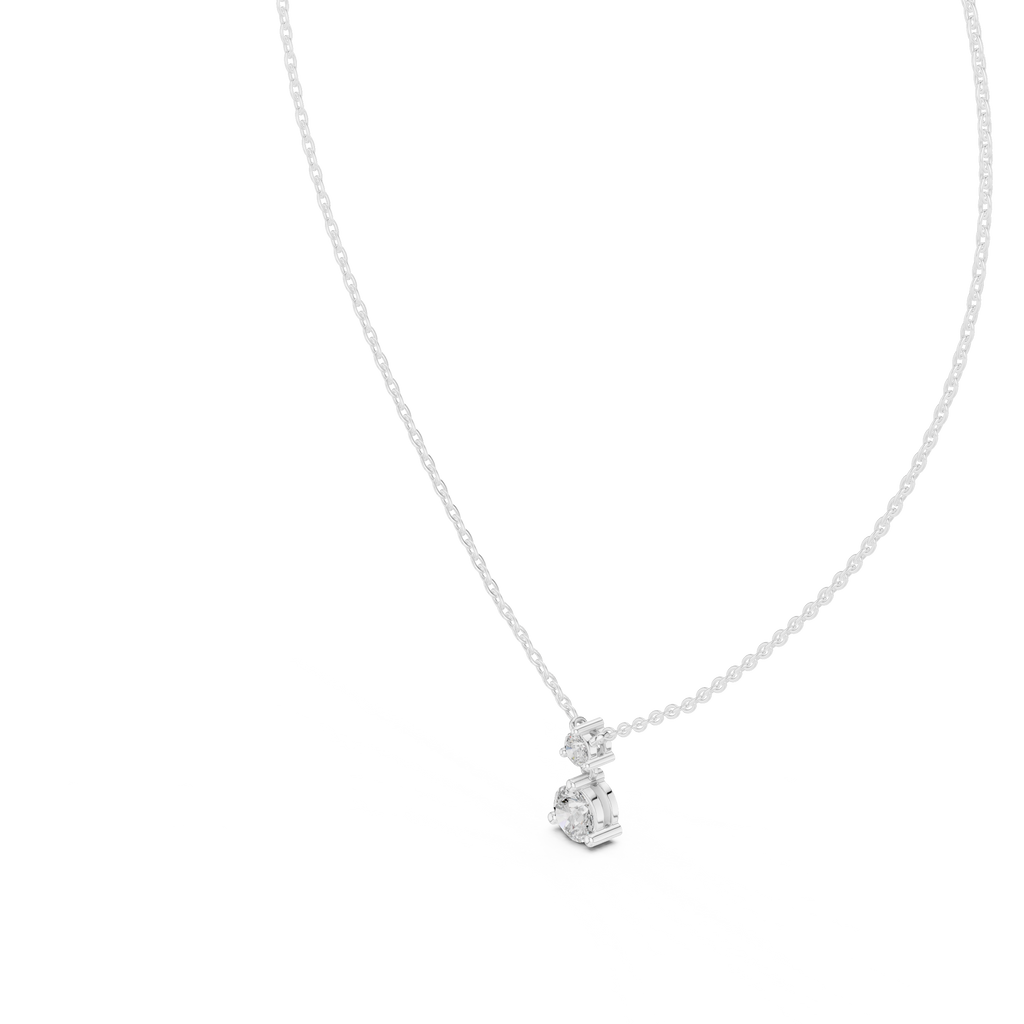 Duovelle Two Stone Drop Solitaire Lab Grown Diamond Pendant Necklace