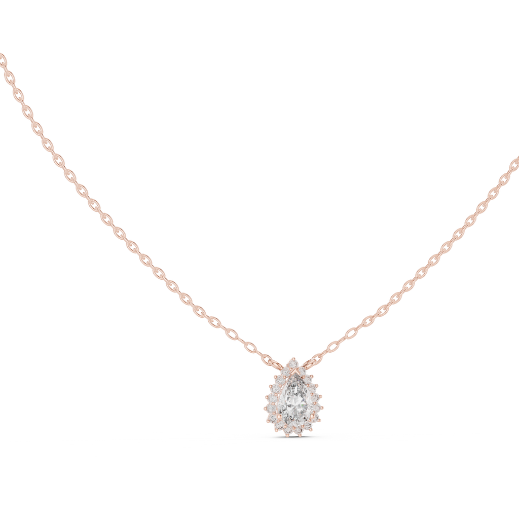 Auravelle Pear Cut Halo Lab Grown Diamond Pendant Necklace