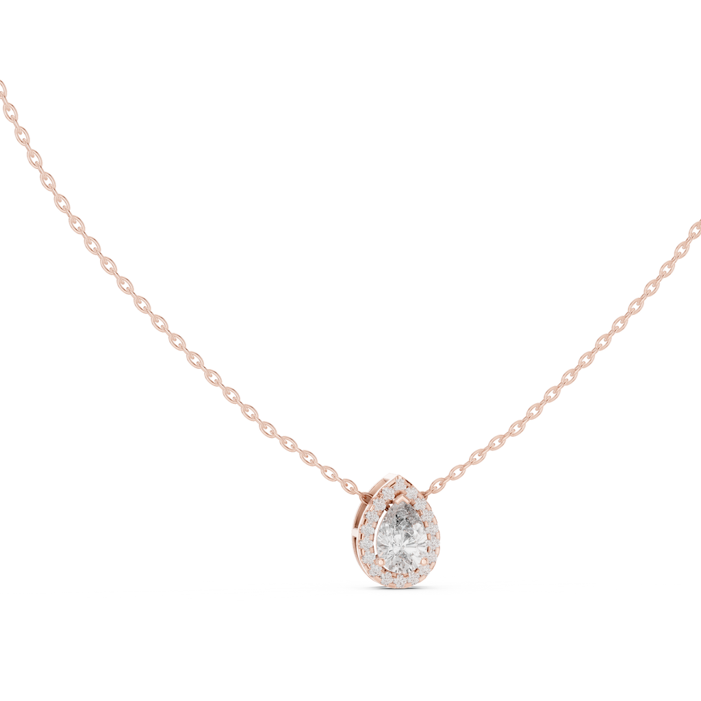 Pearelle Pear Cut Teardrop Halo Lab Grown Diamond Pendant Necklace