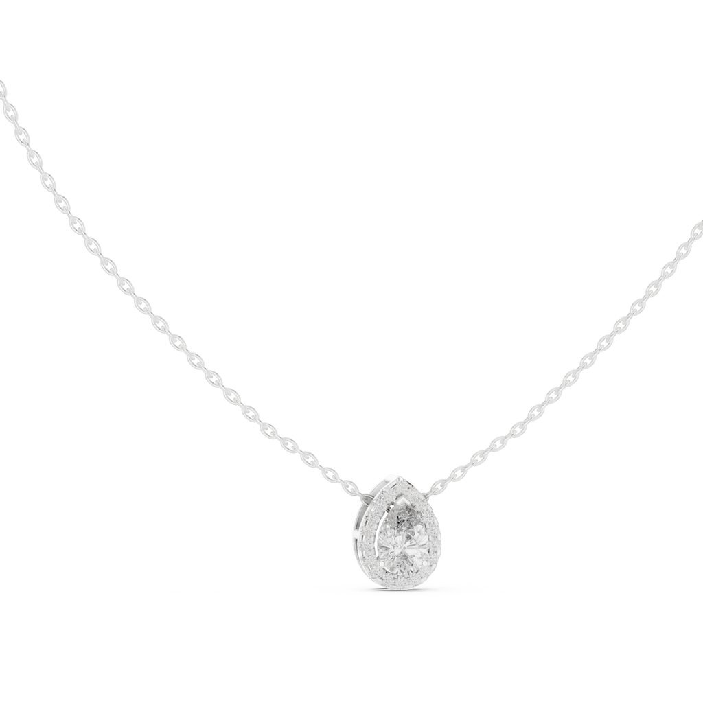 Pearelle Pear Cut Teardrop Halo Lab Grown Diamond Pendant Necklace
