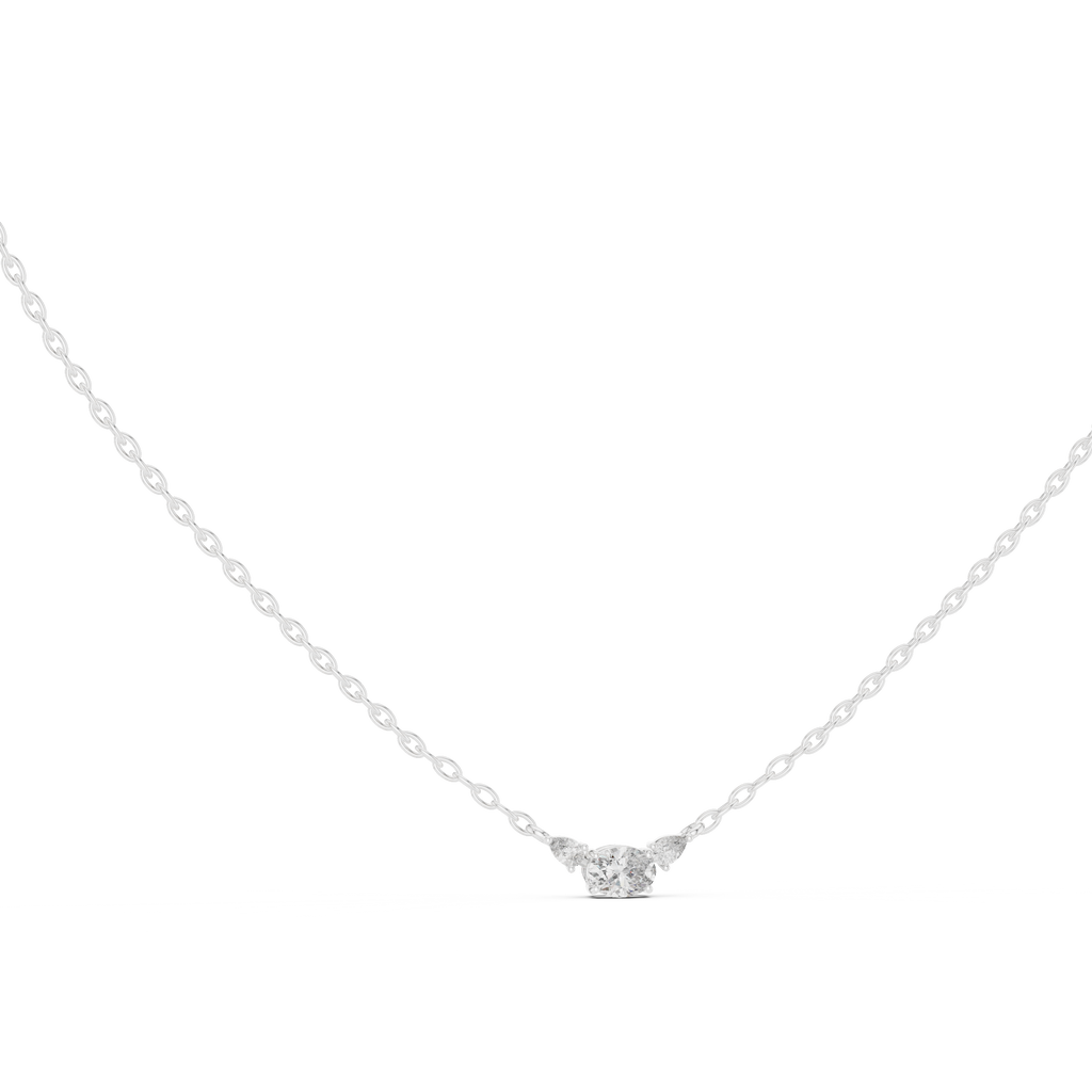 Trisolle East West Oval and Pear Three Stone Lab Grown Diamond Station Necklace