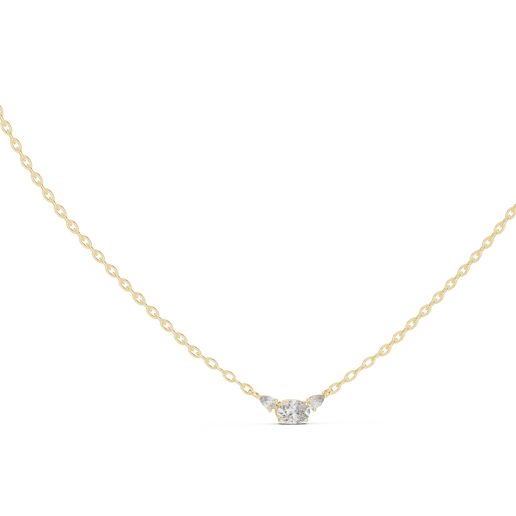 Trisolle East West Oval and Pear Three Stone Lab Grown Diamond Station Necklace