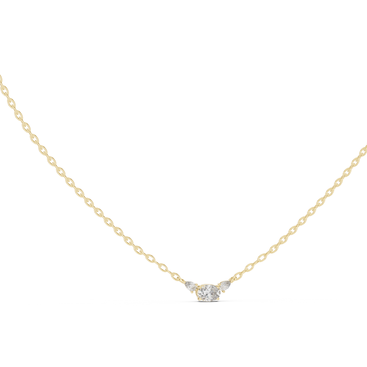 Trisolle East West Oval and Pear Three Stone Lab Grown Diamond Station Necklace