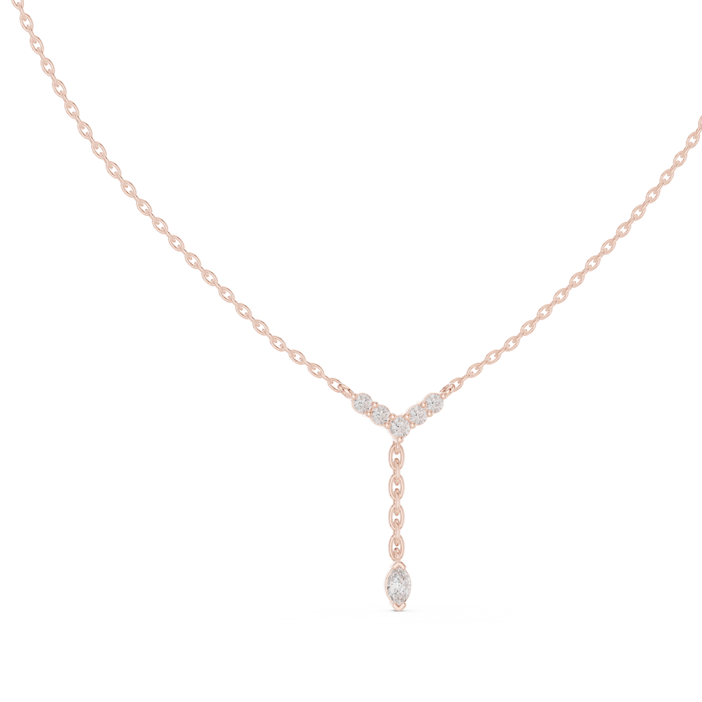 Lariella Chevron Diamond Y Drop Lariat Necklace with Marquise Diamond
